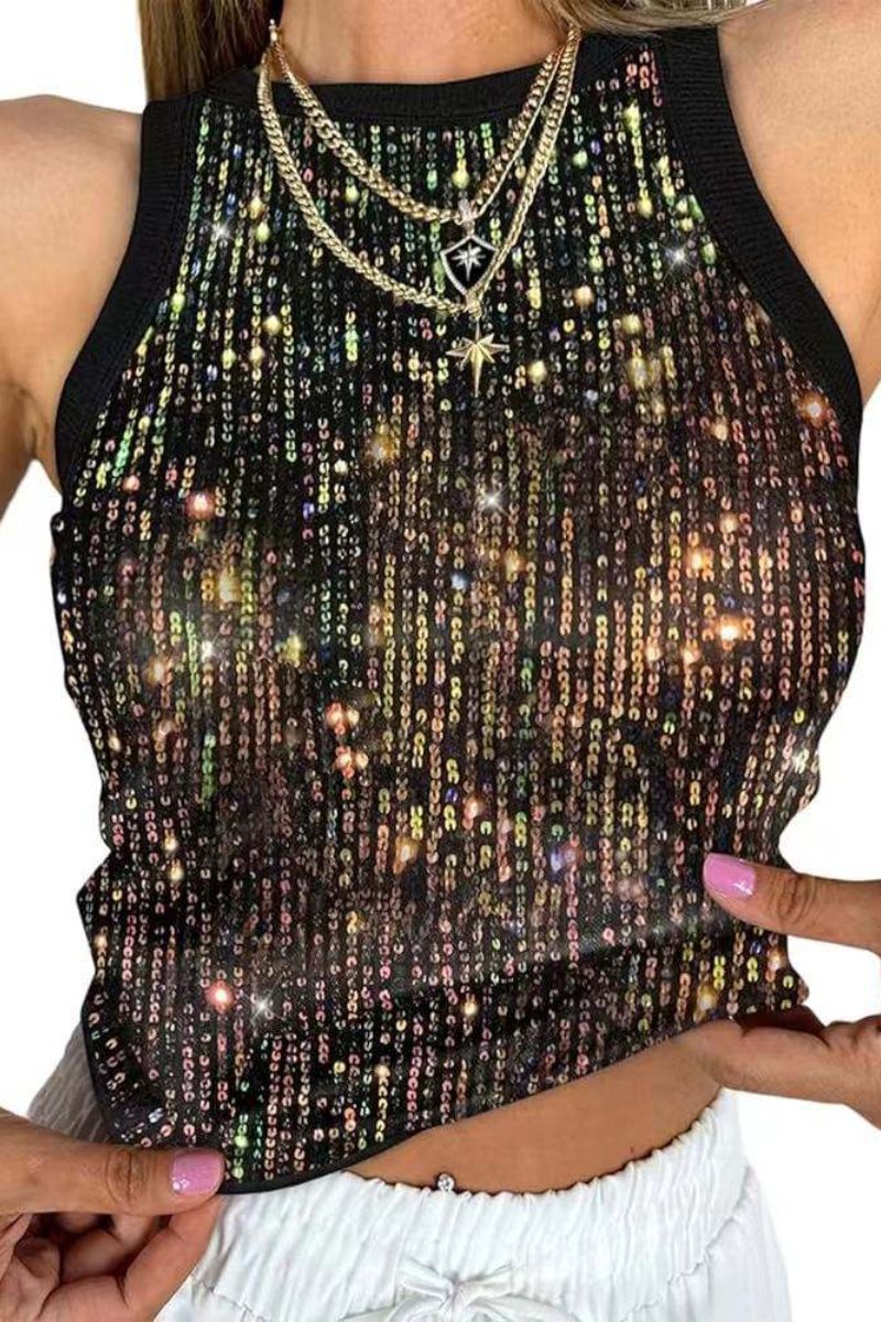 Allover Sequin Sleeveless Tank Top