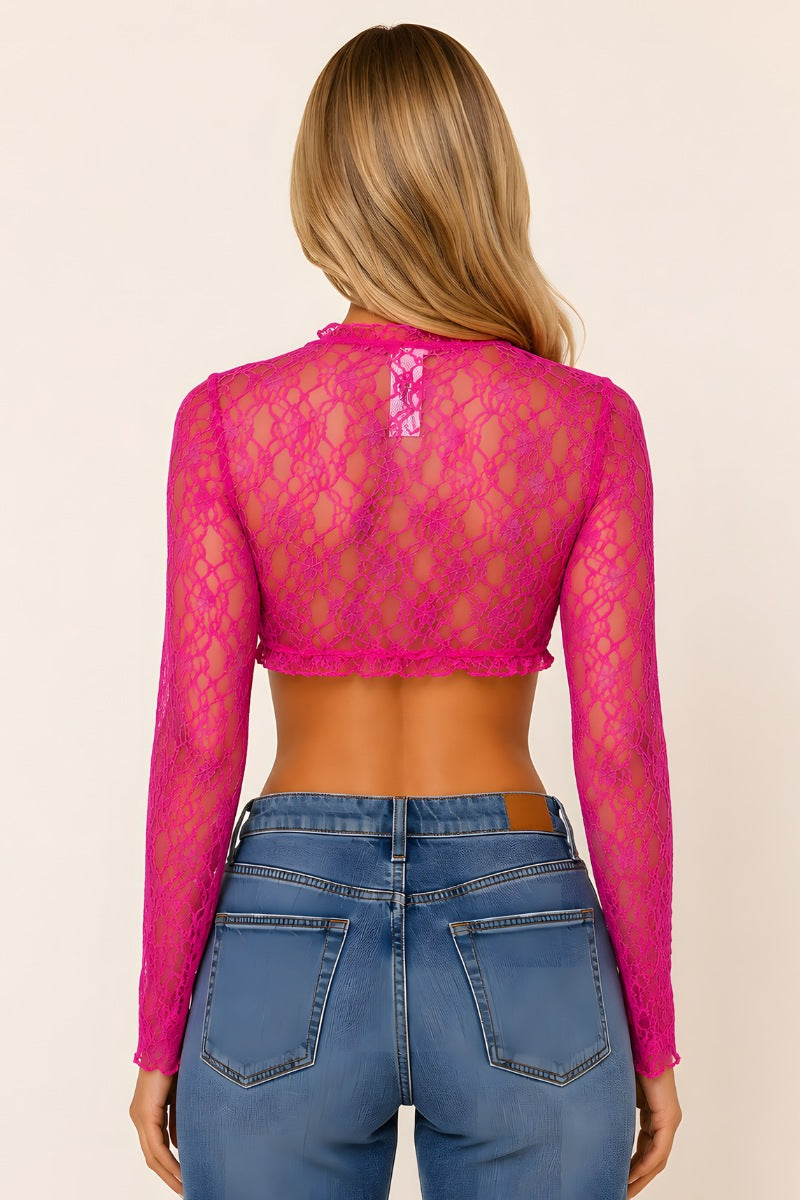 Sexy Lace Tie-Front Crop Top with Bell Sleeves