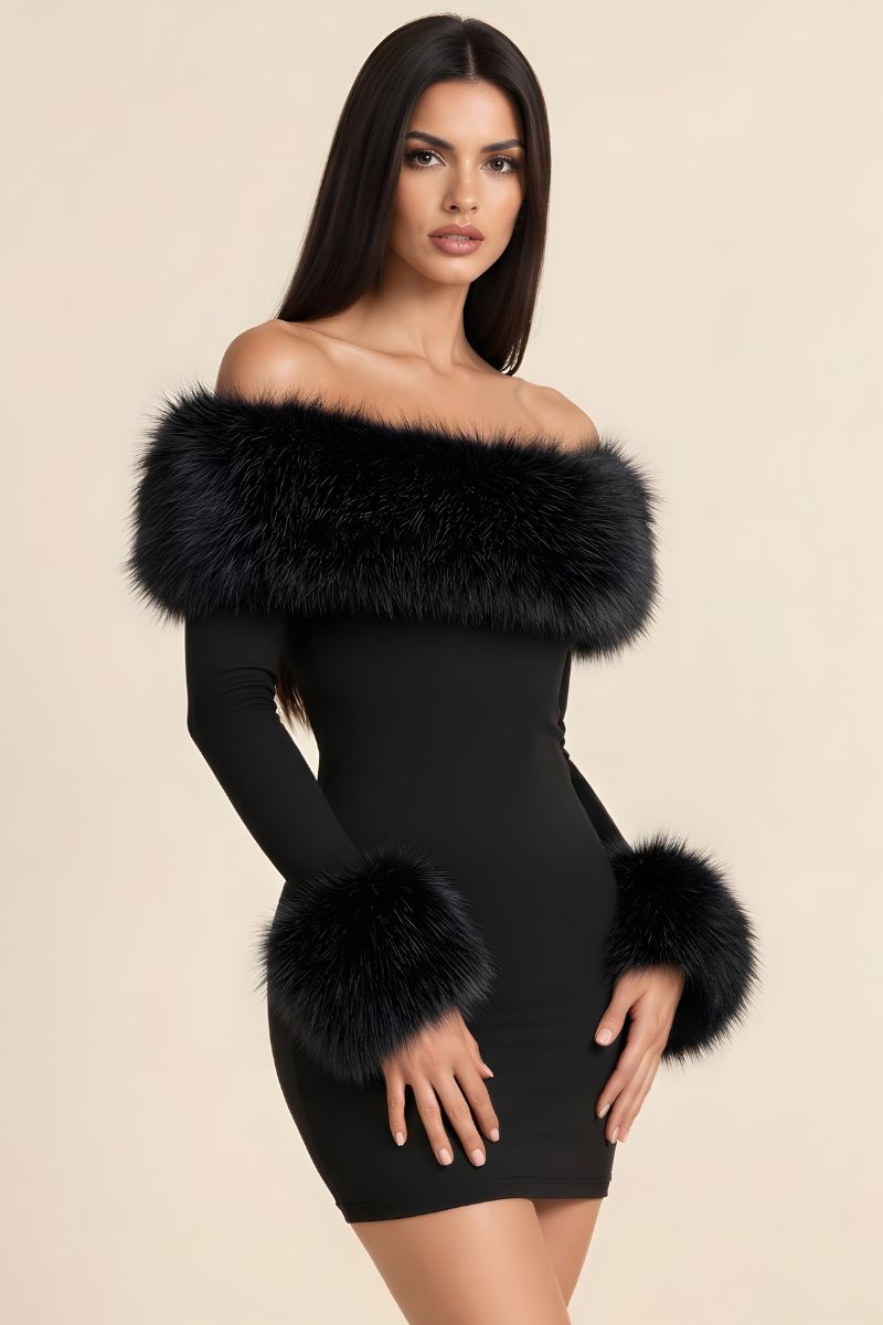 Luxe Faux Fur Off-Shoulder Mini Dress