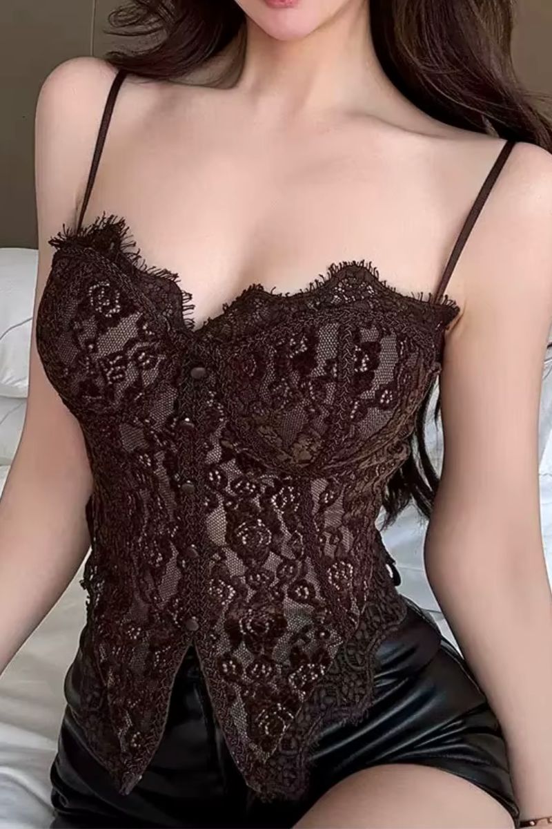 Floral Lace Smocked Back Corset Top