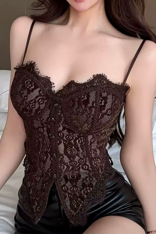 Floral Lace Smocked Back Corset Top