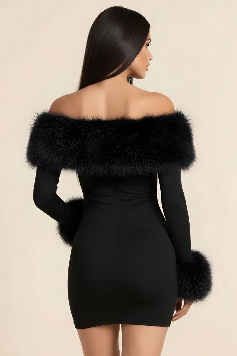 Luxe Faux Fur Off-Shoulder Mini Dress