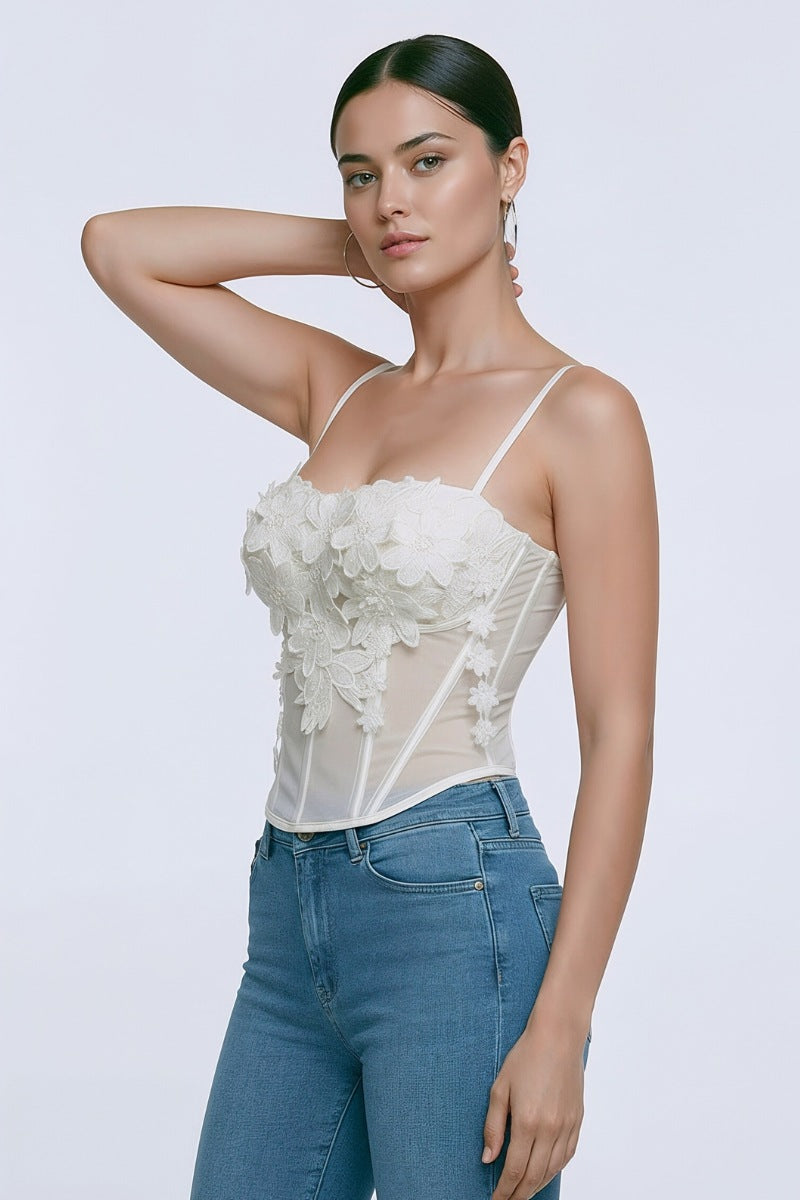 3D Floral Corset Bustier Top