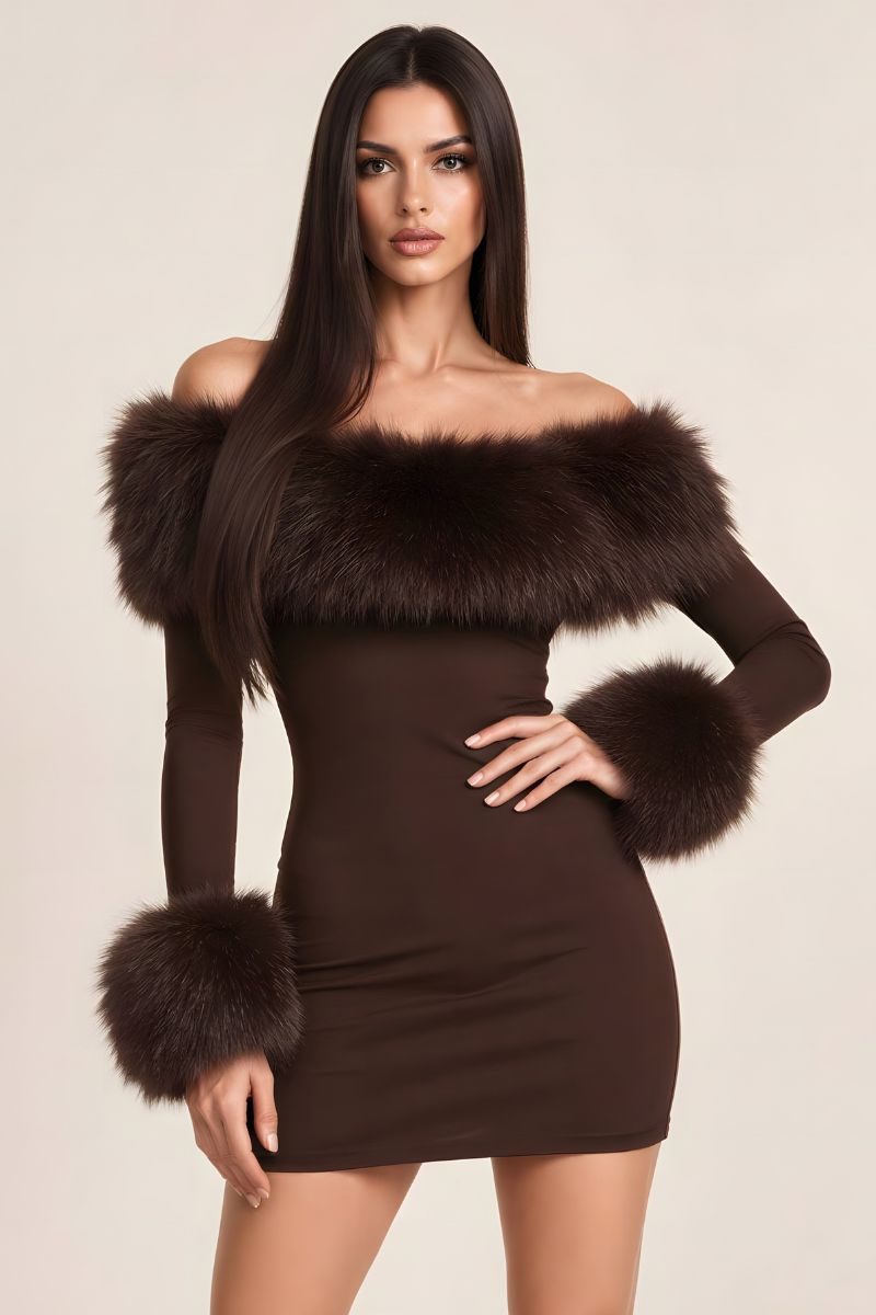 Luxe Faux Fur Off-Shoulder Mini Dress