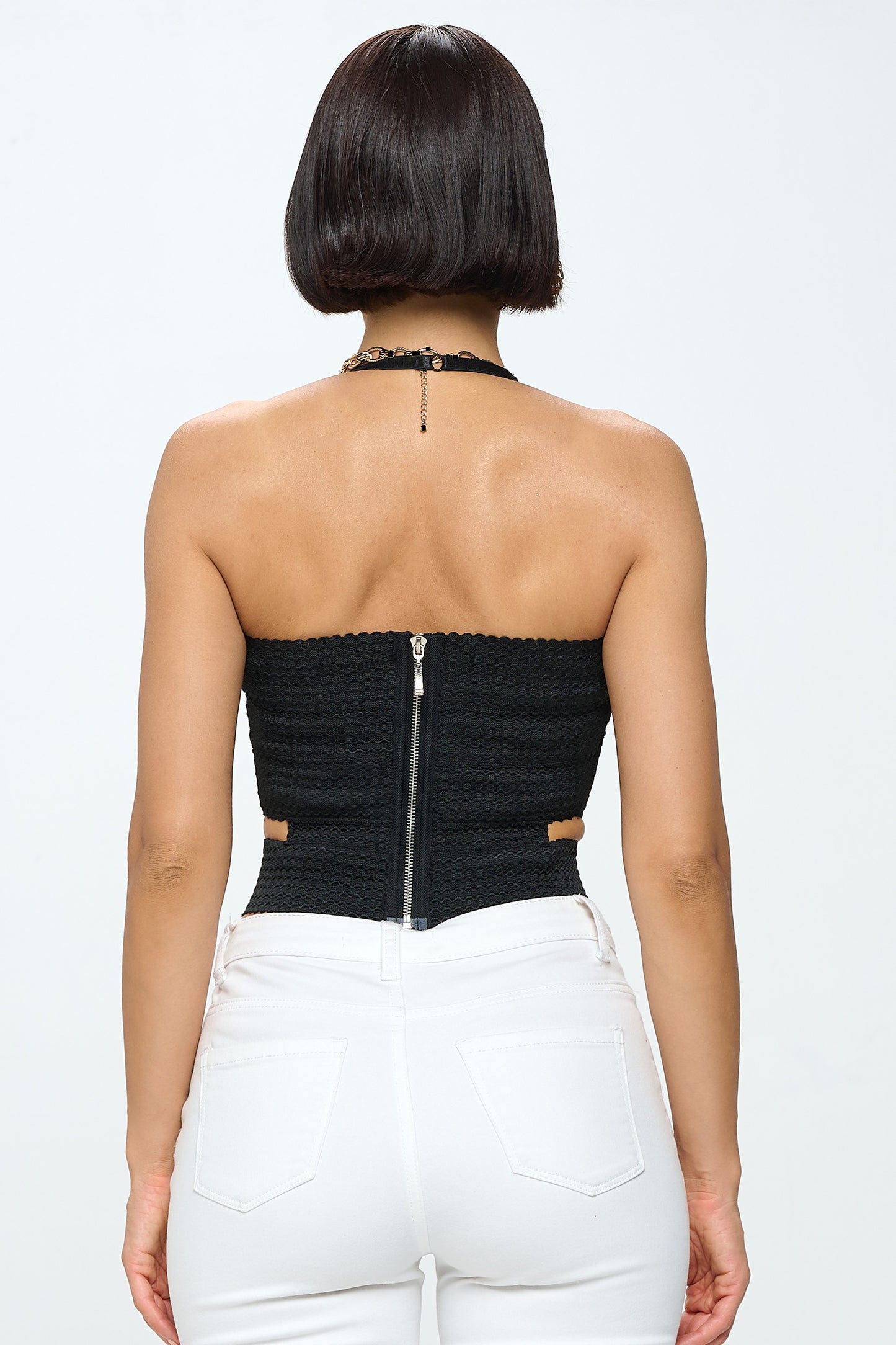 ZIG ZAG BANDAGE HALTER CROP TOP