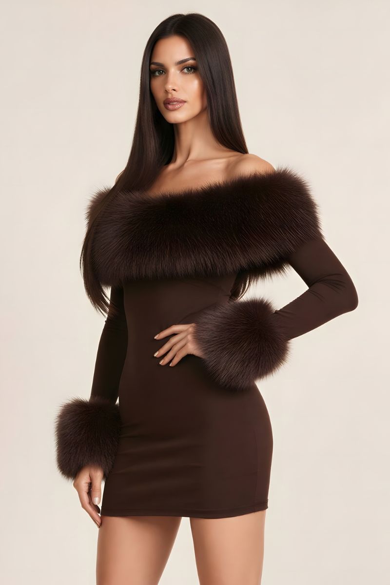 Luxe Faux Fur Off-Shoulder Mini Dress
