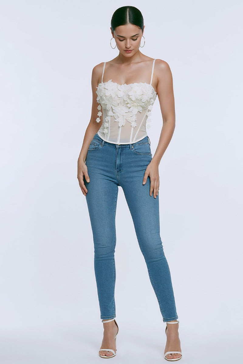 3D Floral Corset Bustier Top