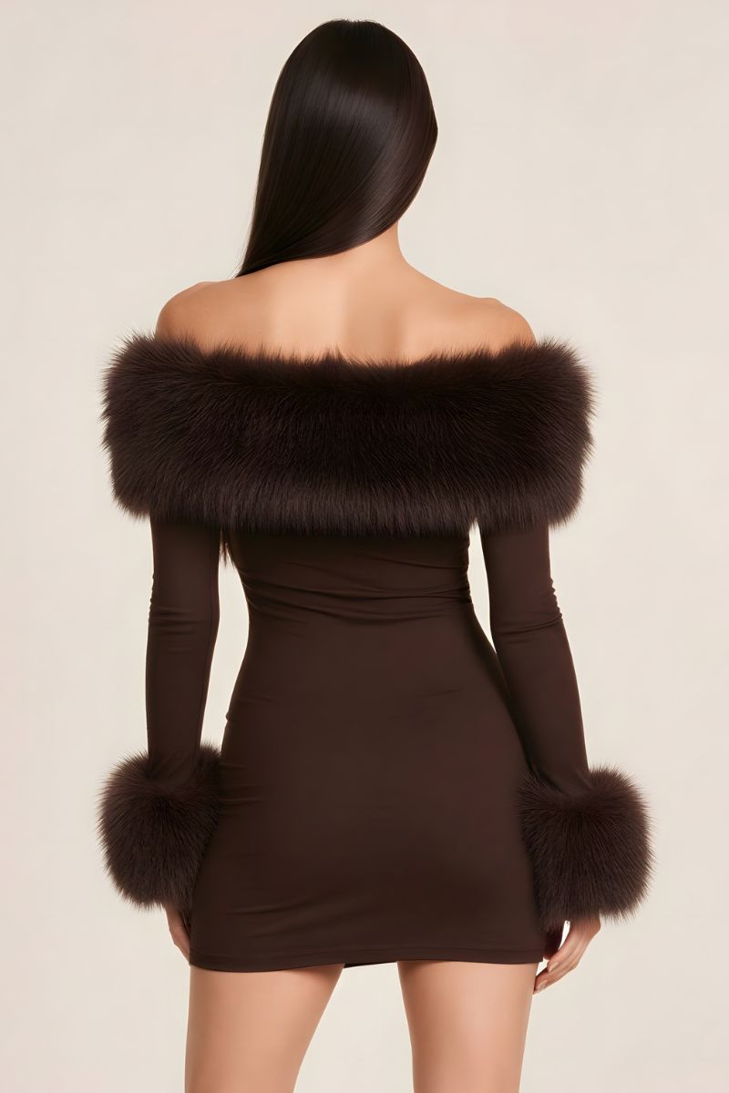 Luxe Faux Fur Off-Shoulder Mini Dress