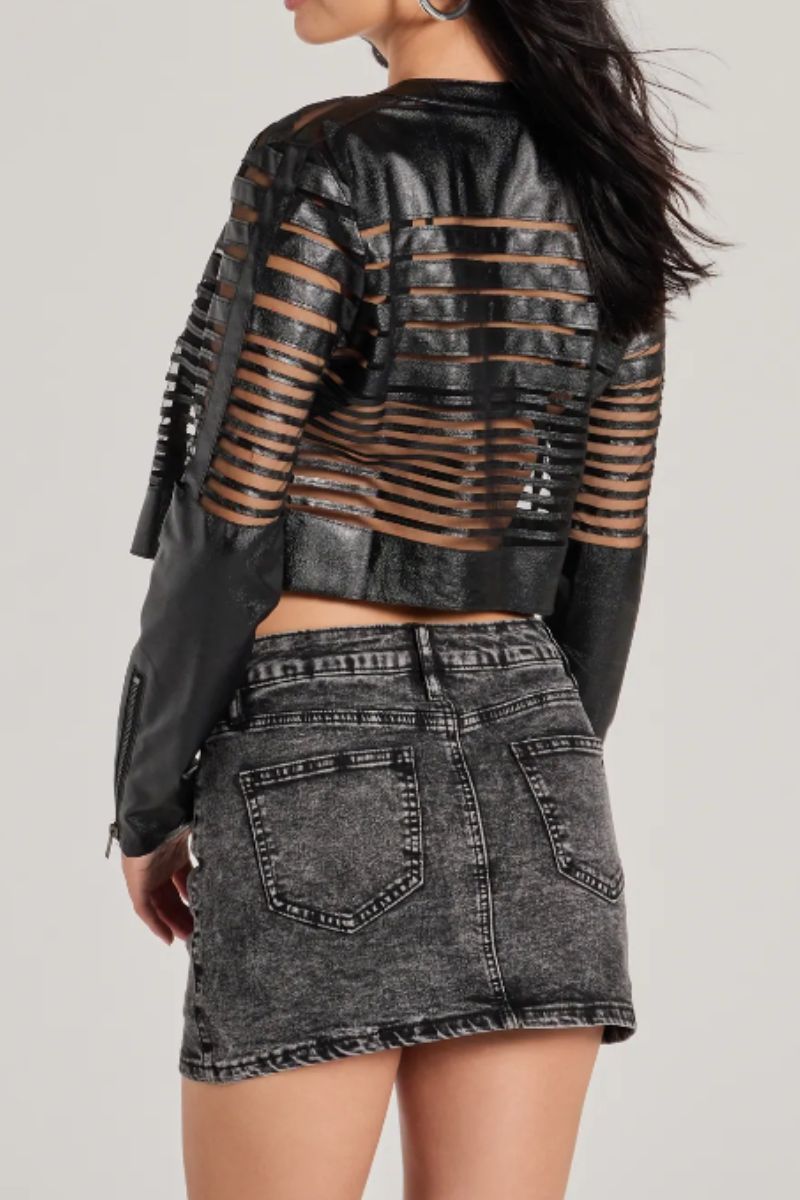 Faux Leather Striped Jacket