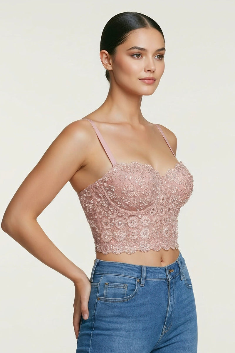 Reigning Lace Sequins Beaded Bustier Top_ DS4017