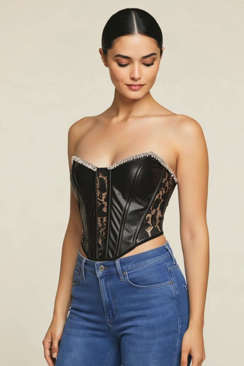 Luxury Satin Corset with Sparkling Trim & Lace