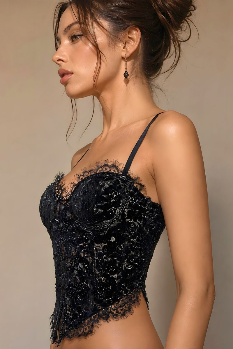 Floral Lace Smocked Back Corset Top