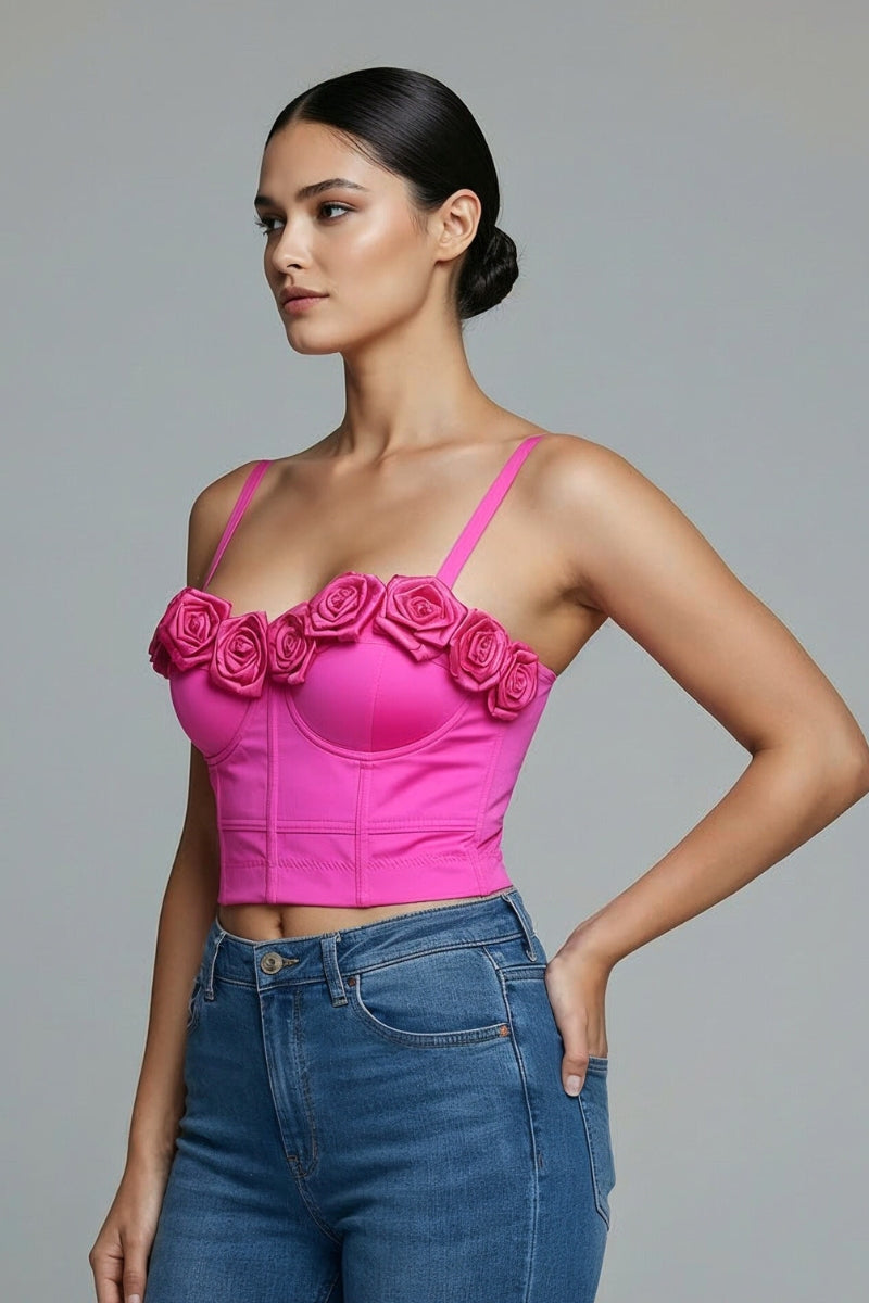 SATIN ROSE SWEETHEART BUSTIER CROP TOP