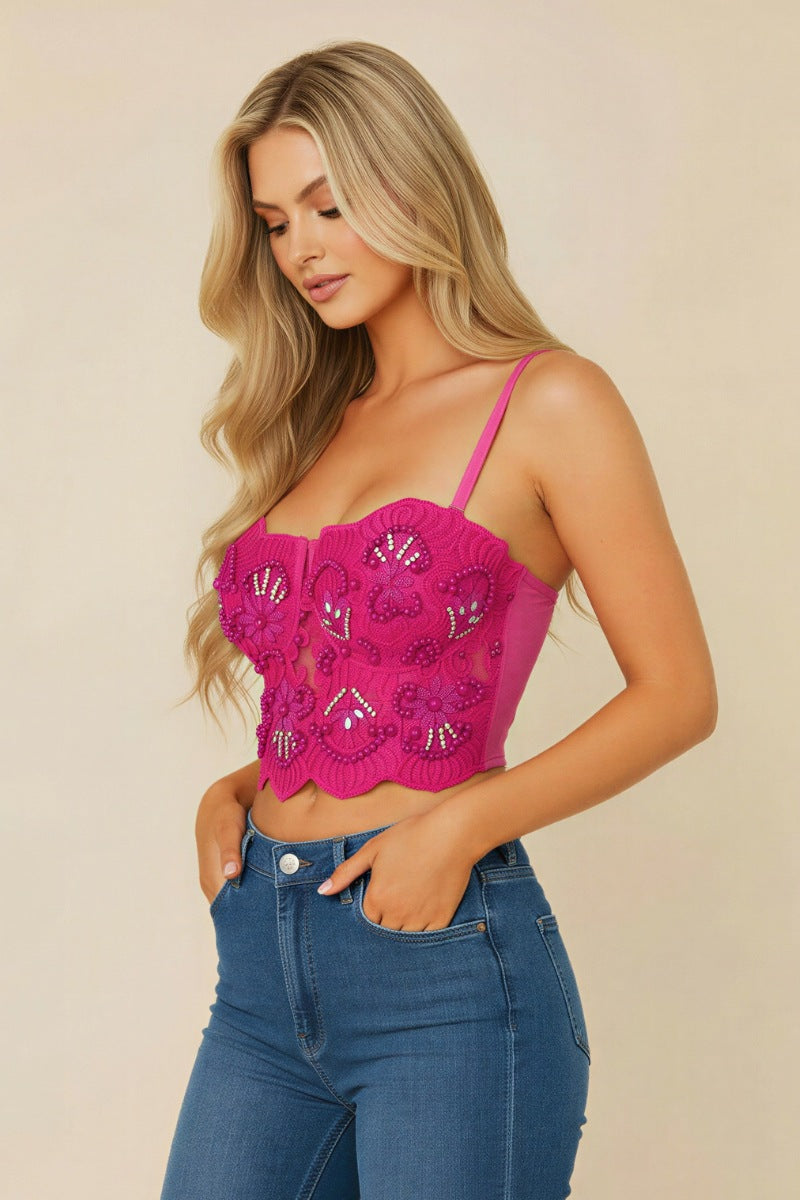 Embroidered Lace Bustier Crop Top