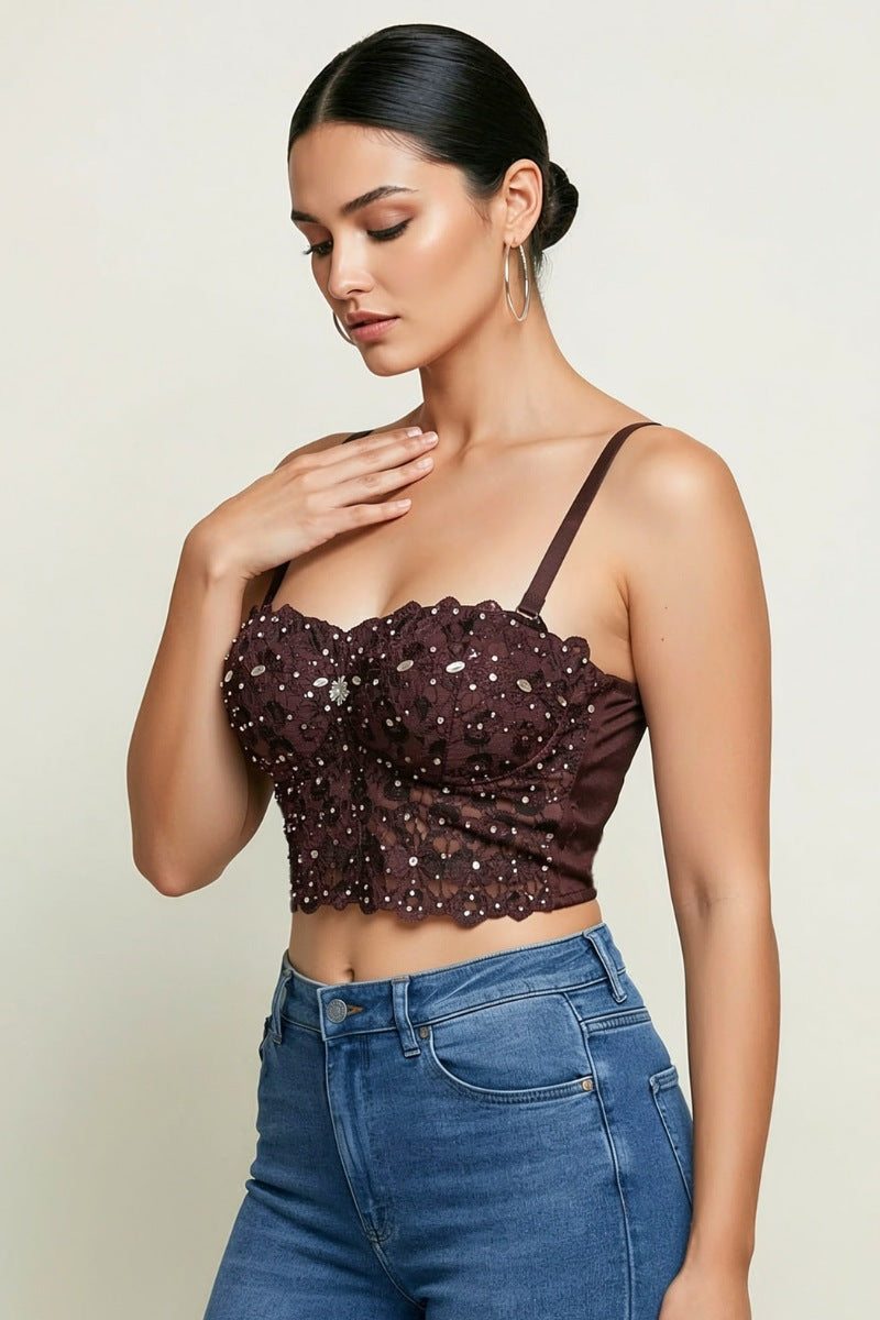Reigning Lace Sequins Beaded Bustier Top_ DS4017