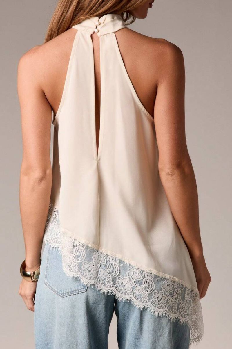 Satin Lace Trim Asymmetrical Top