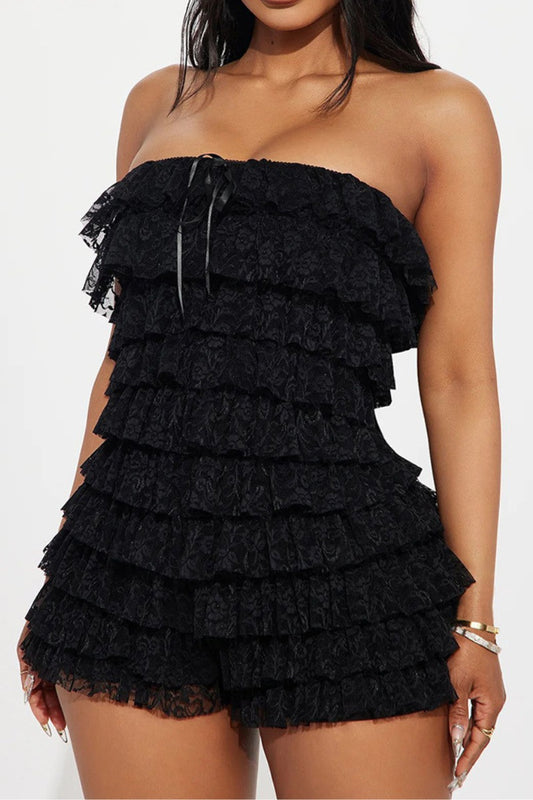 Romantic Lace Romper with Tiered Ruffles