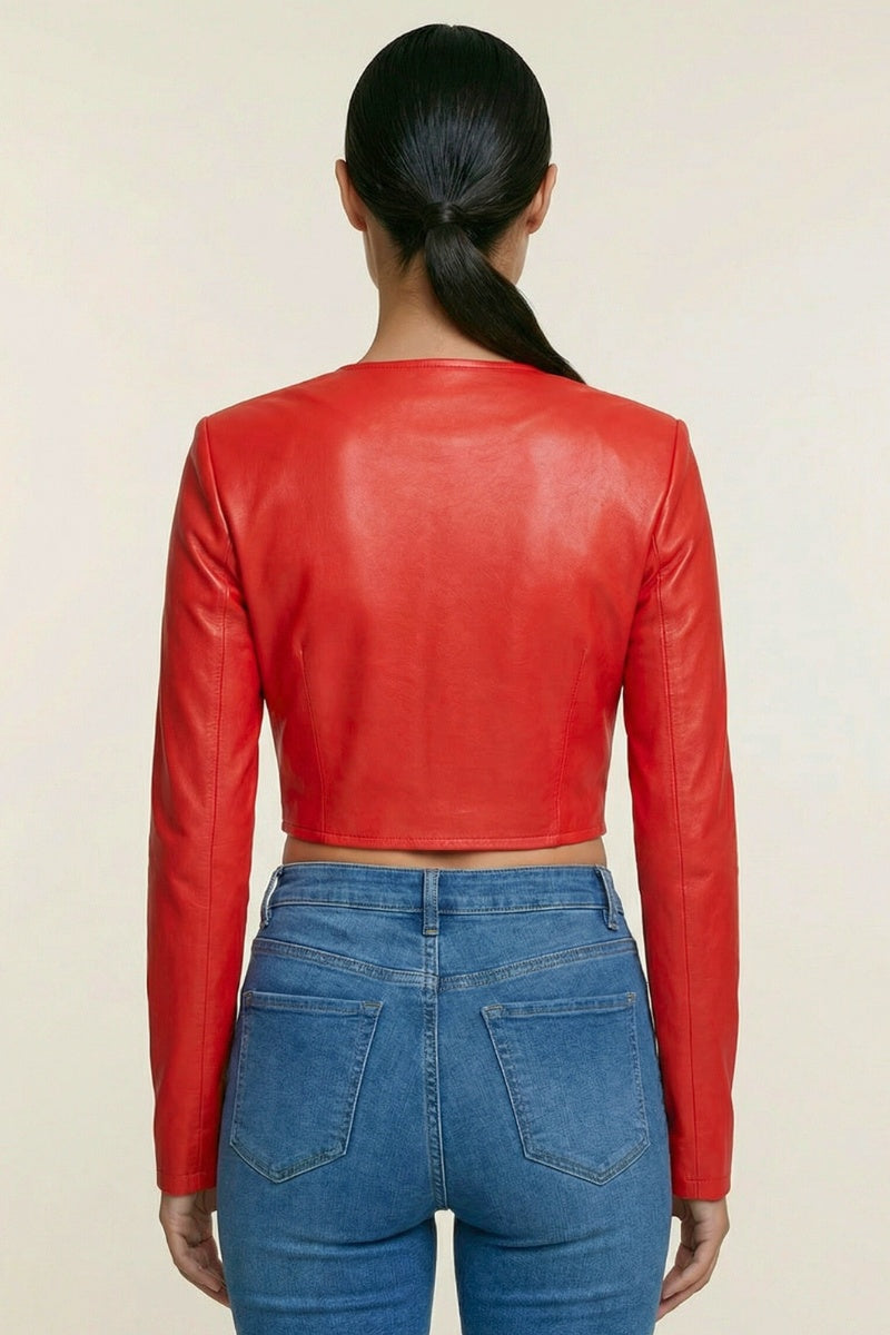 LACE-UP DETAIL ZIP UP LONG SLEEVE CROPPED JACKET