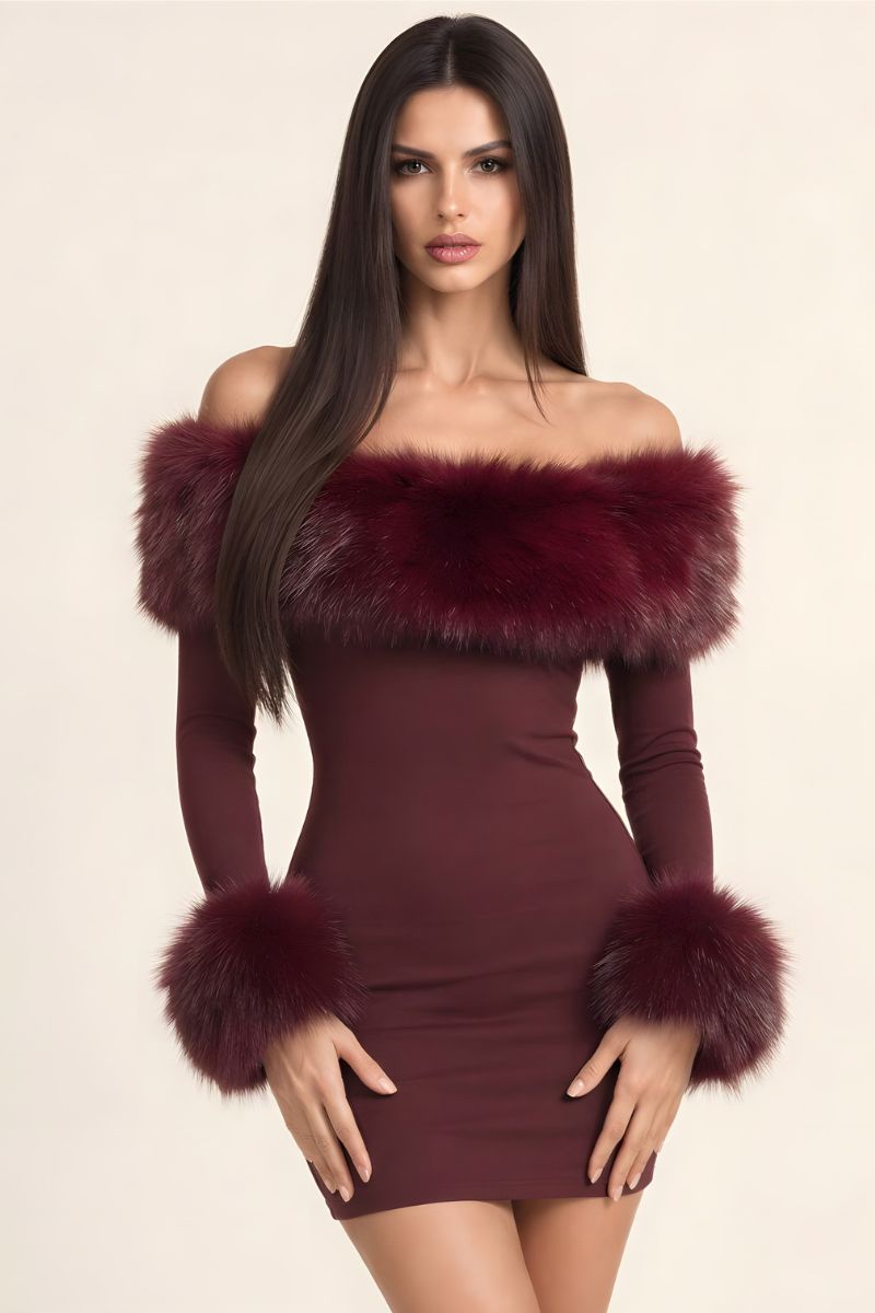 Luxe Faux Fur Off-Shoulder Mini Dress