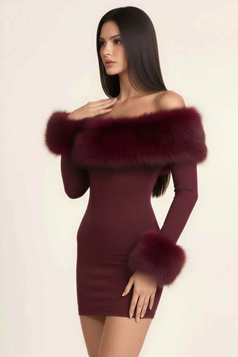 Luxe Faux Fur Off-Shoulder Mini Dress