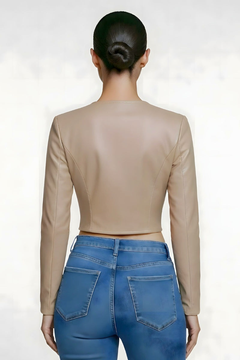 LACE-UP DETAIL ZIP UP LONG SLEEVE CROPPED JACKET