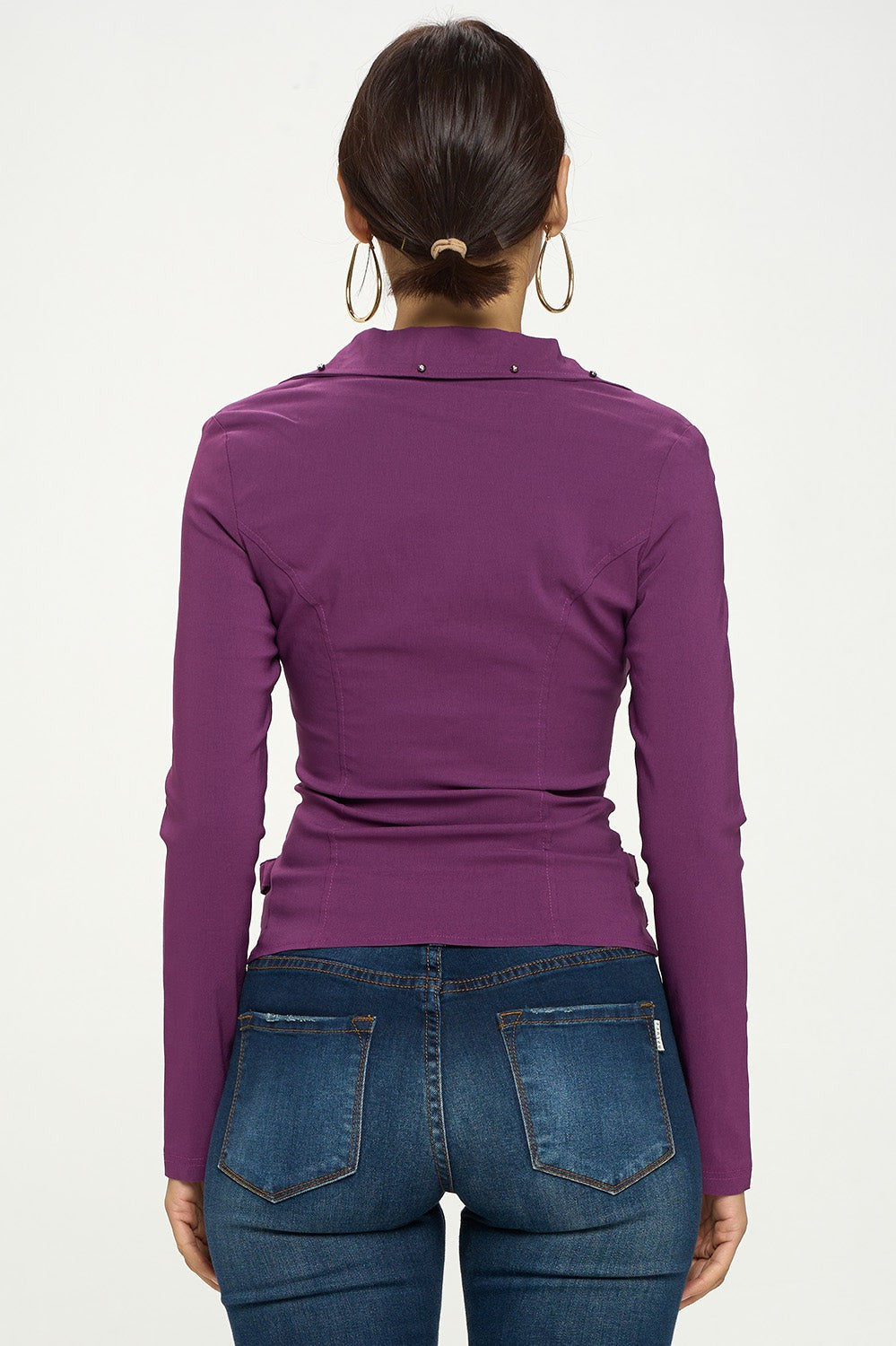 ZIPPER FRONT CLOSURE BUCKLE SIDE DETAILS LONG SLEEVE JACKET