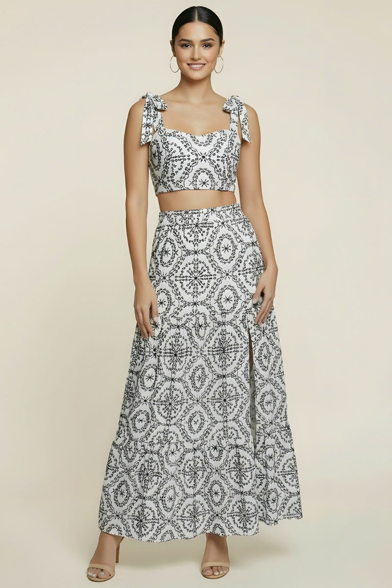 Boho Printed Crop Top & Slit Maxi Skirt Set