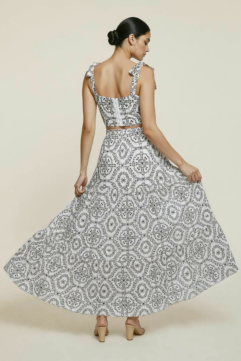 Boho Printed Crop Top & Slit Maxi Skirt Set