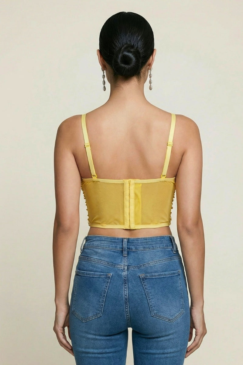 SEQUIN BEADED CRYSTAL STONE EMBELLISHED CORSET CROP TOP