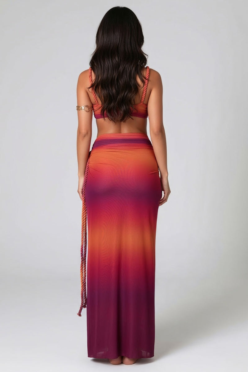Braided Strap Ombre Crop Top & Maxi Skirt Set