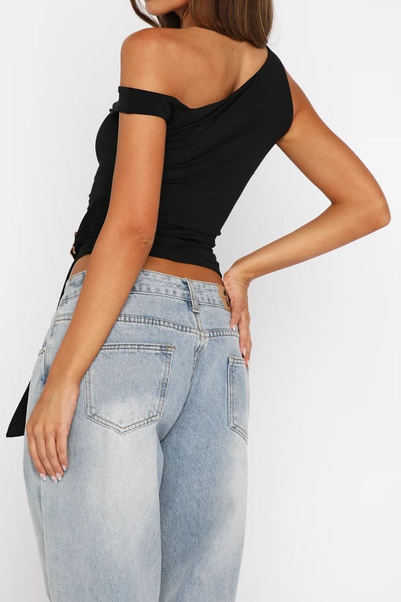Asymmetrical Buckle Detail Draped Top