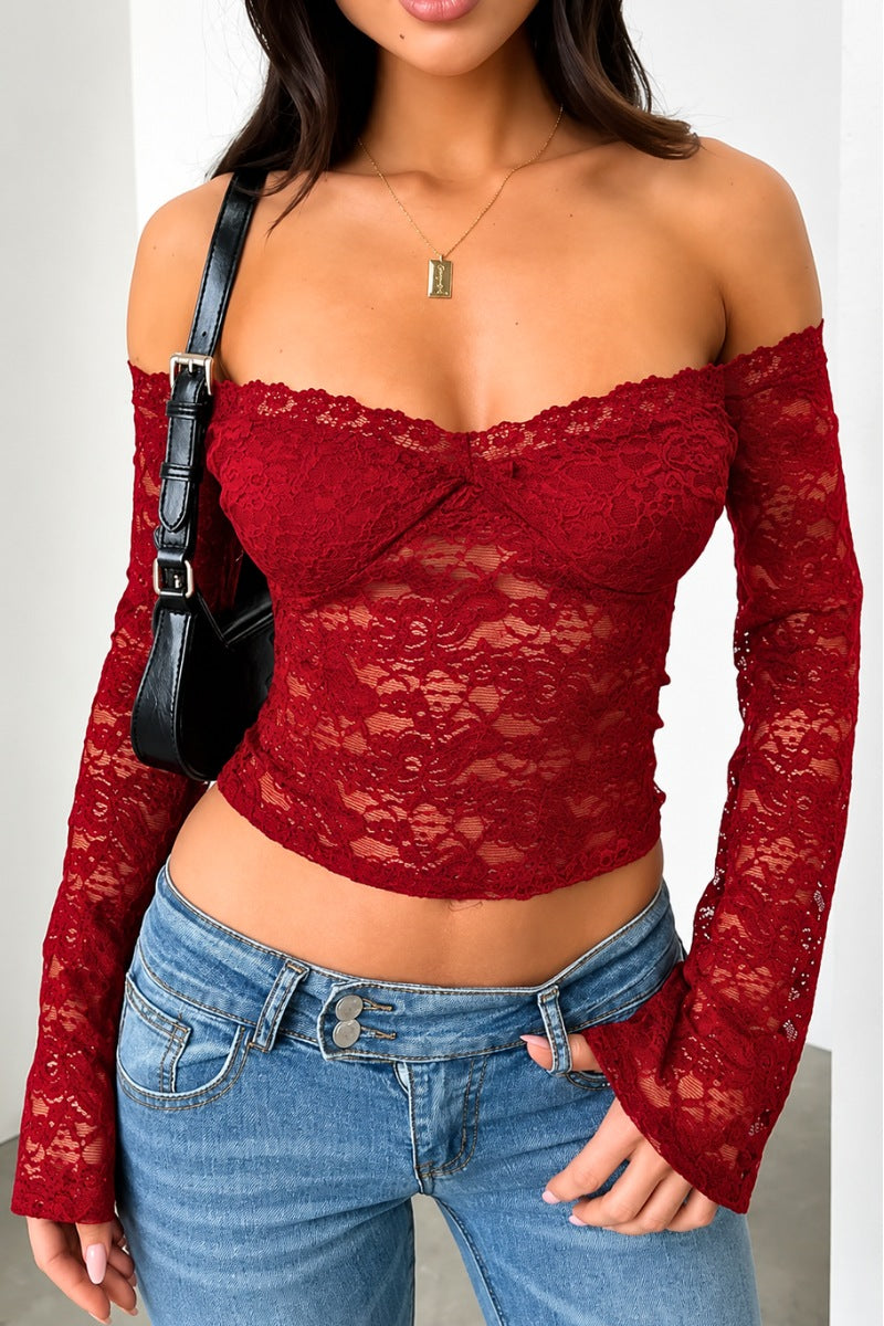 Floral Lace Off-Shoulder Corset Crop Top