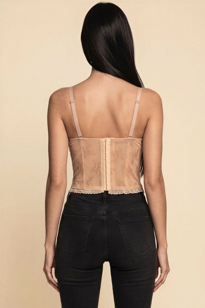 Lace Trim Sheer Mesh Corset Bustier Top