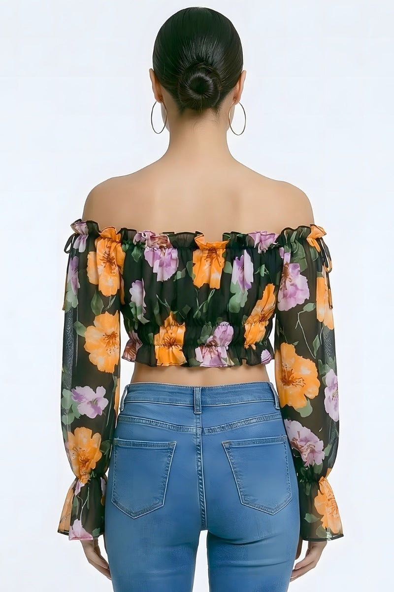 Floral Off Shoulder Ruffle Crop Top