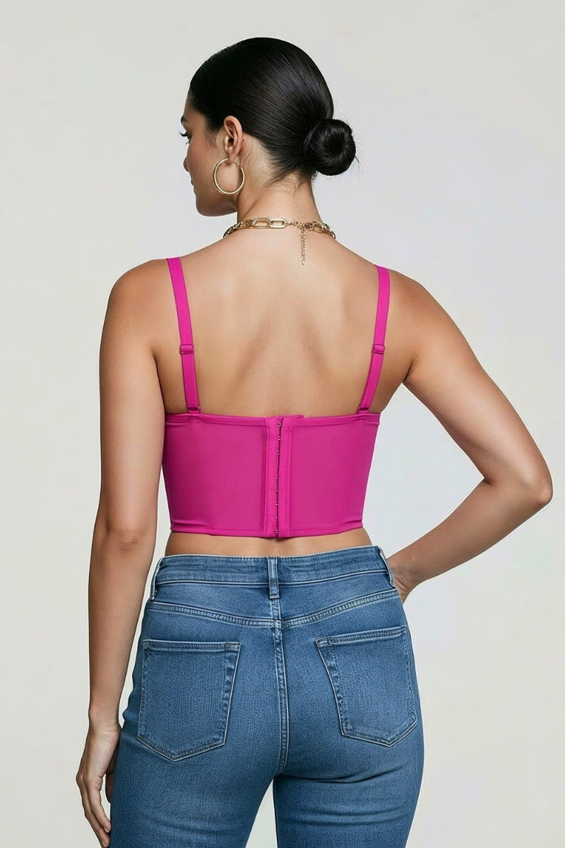 JEWEL BEAD EMBELLISHED MESH BONE CORSET CROP TOP