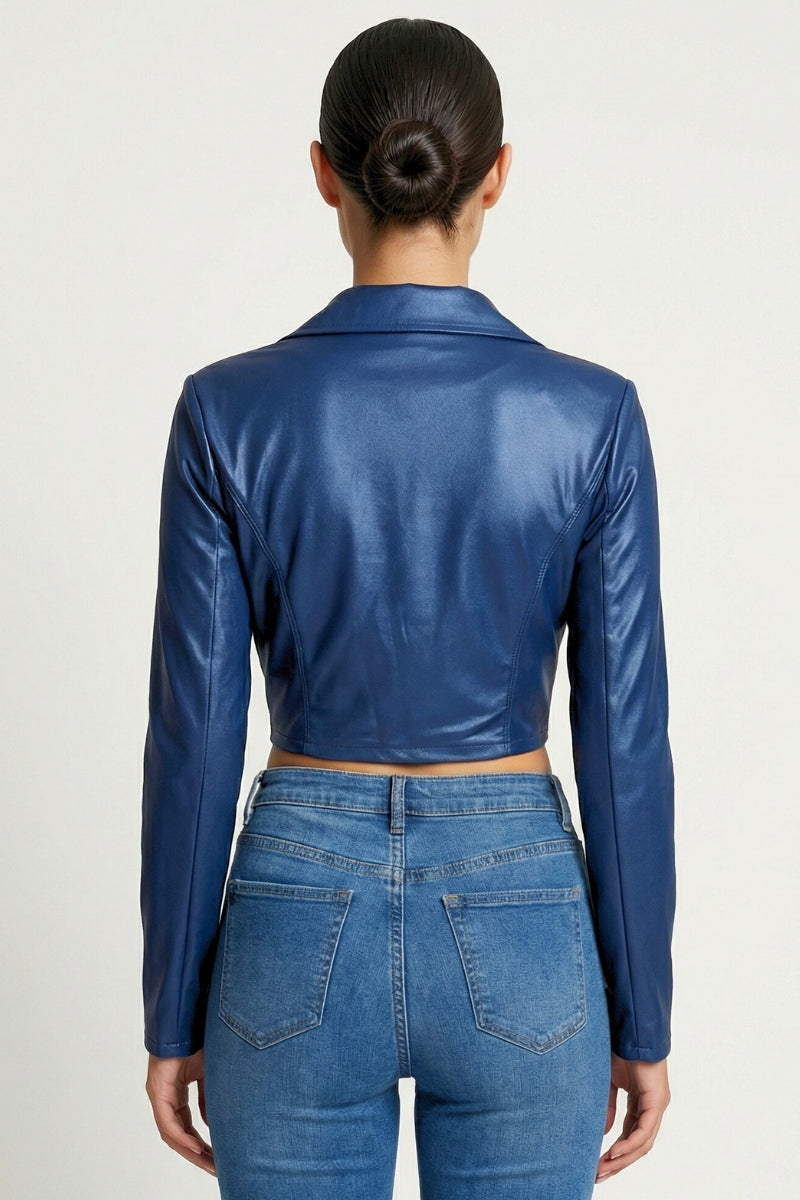 LACE UP DETAILS COLLARED LONG SLEEVE CROP JACKET