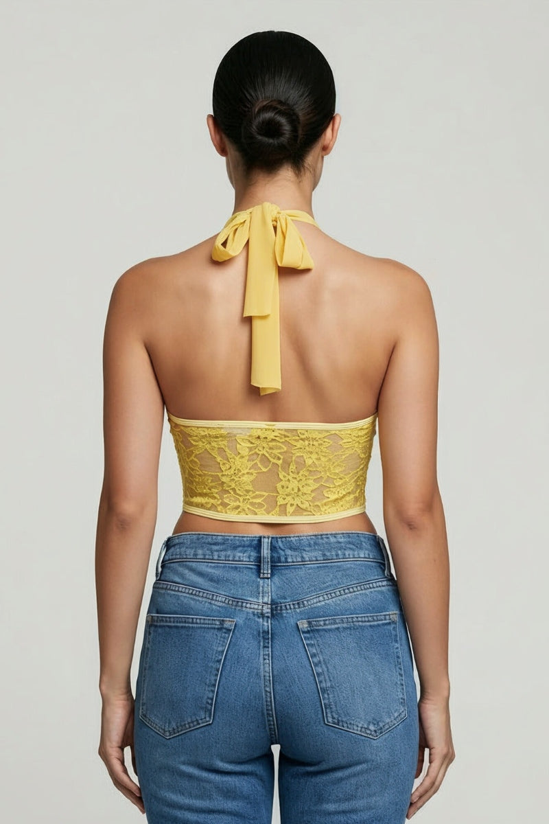 Sheer Mesh & Lace Halter Corset Top
