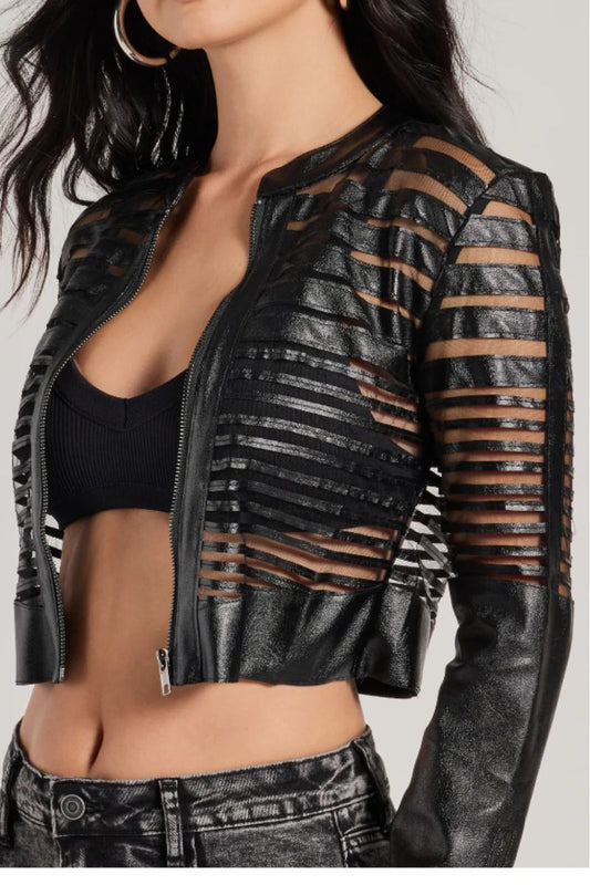 Faux Leather Striped Jacket