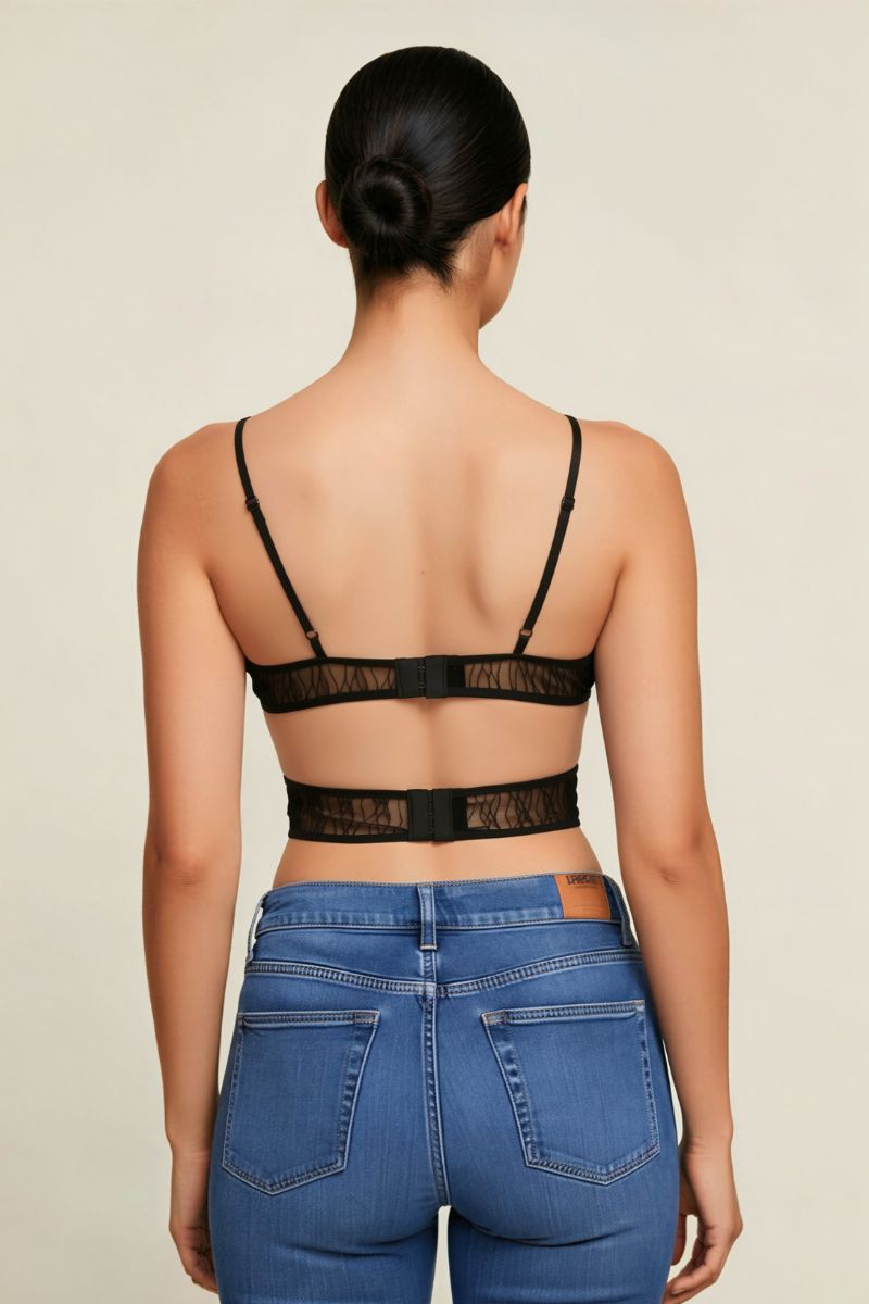 Textured Mesh Open Back Corset Top