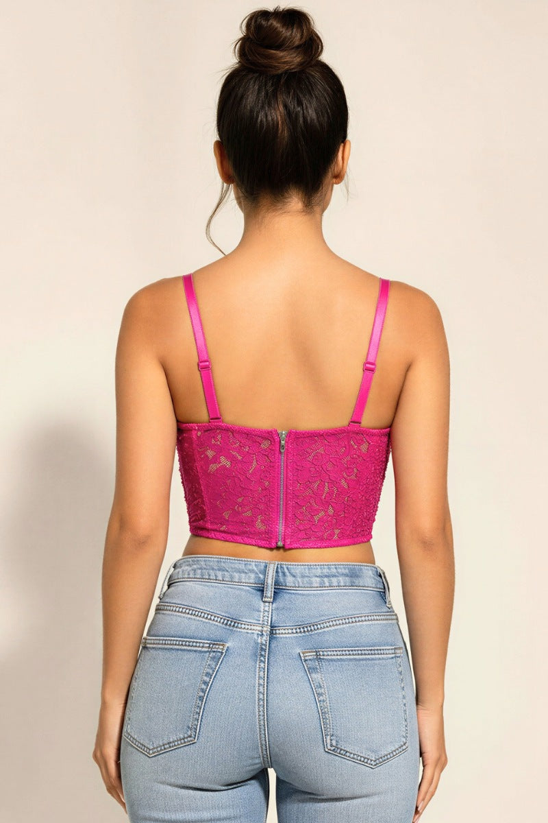 Elegant Lace and Pearl Bustier Sexy Top