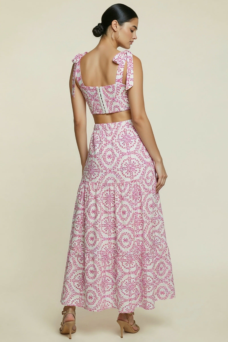 Boho Printed Crop Top & Slit Maxi Skirt Set
