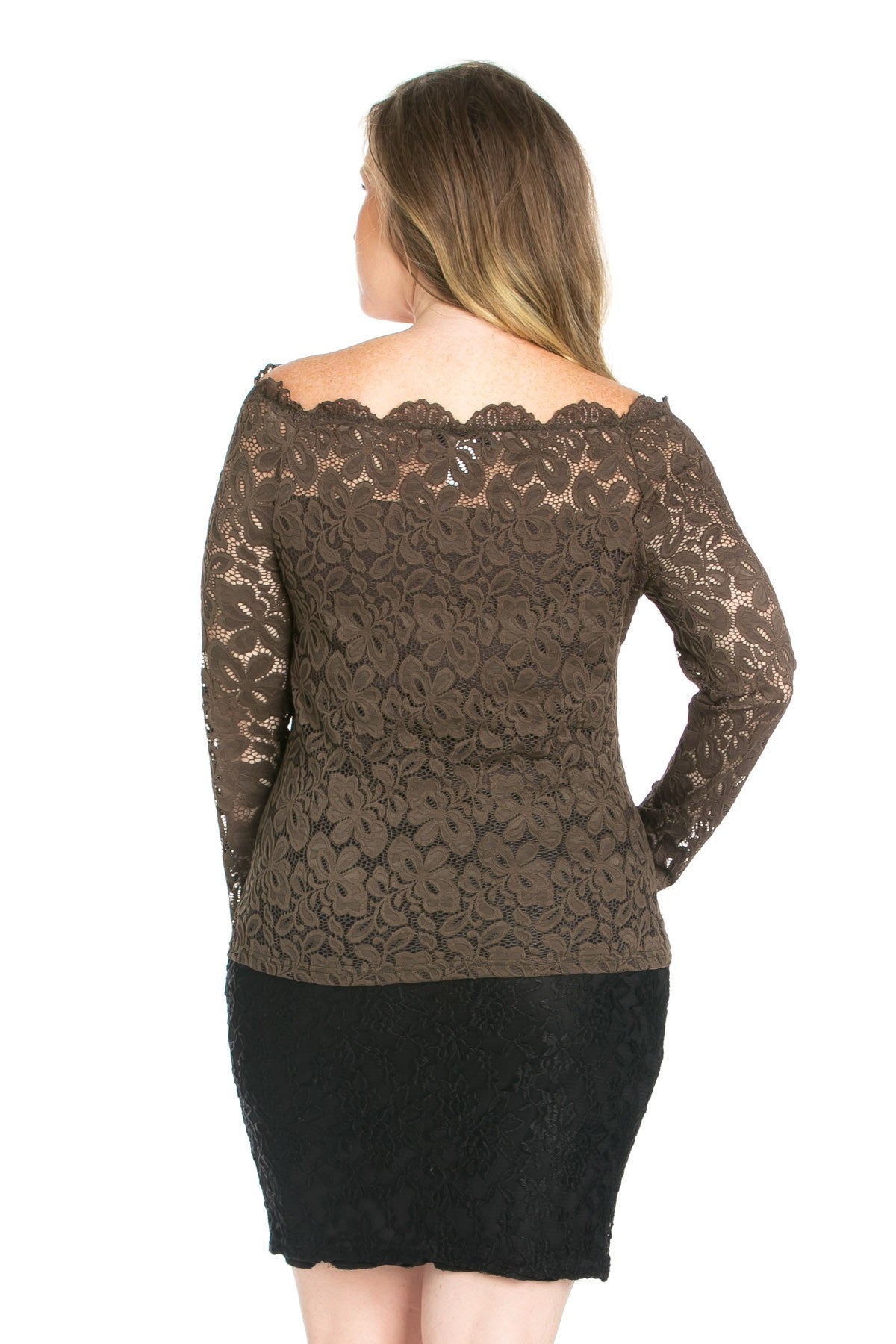 OFF SHOULDER LACE LONG SLEEVE TOP PLUS