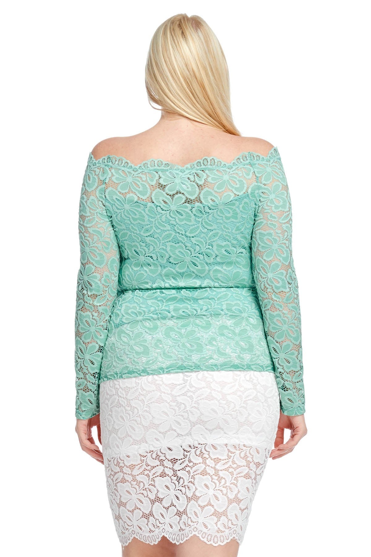 OFF SHOULDER LACE LONG SLEEVE TOP PLUS