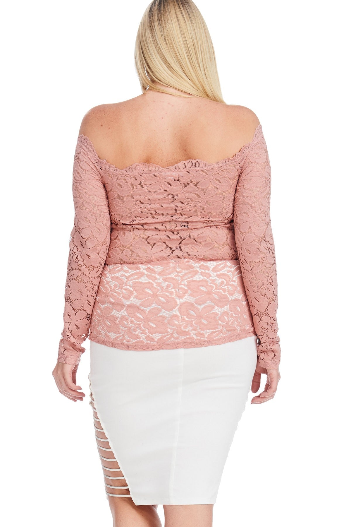 OFF SHOULDER LACE LONG SLEEVE TOP PLUS