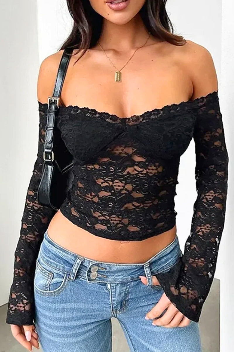 Floral Lace Off-Shoulder Corset Crop Top