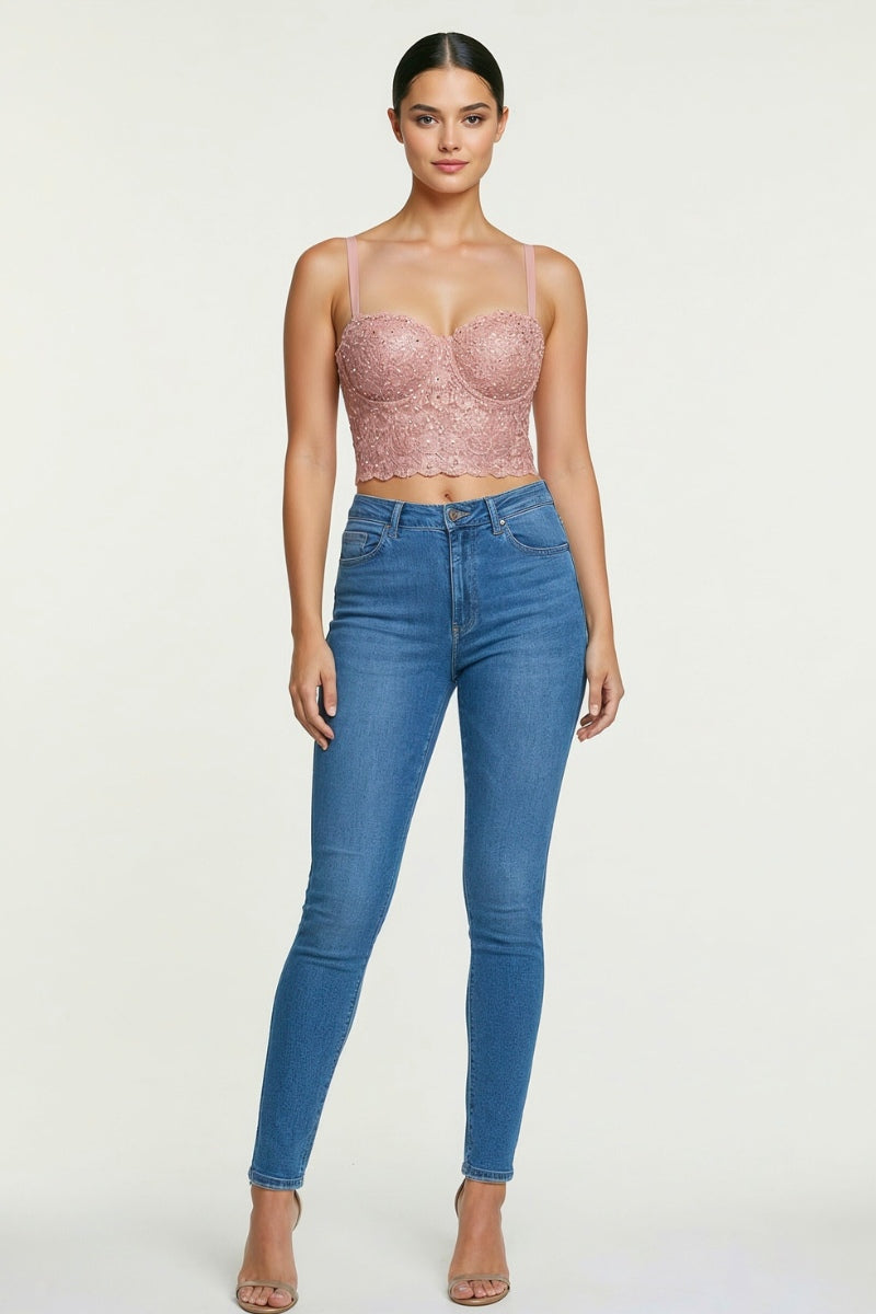 Reigning Lace Sequins Beaded Bustier Top_ DS4017