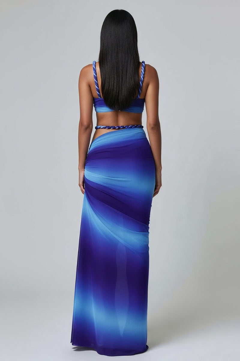 Braided Strap Ombre Crop Top & Maxi Skirt Set