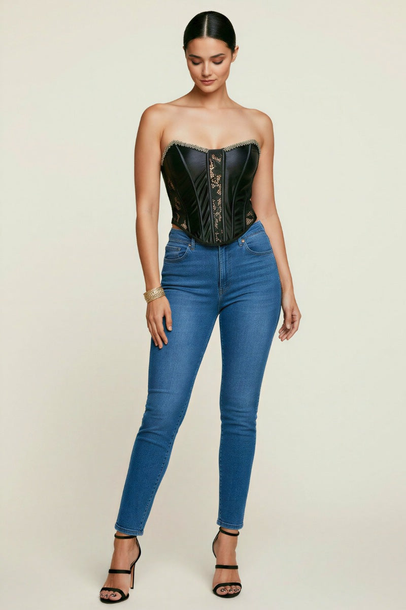 Luxury Satin Corset with Sparkling Trim & Lace