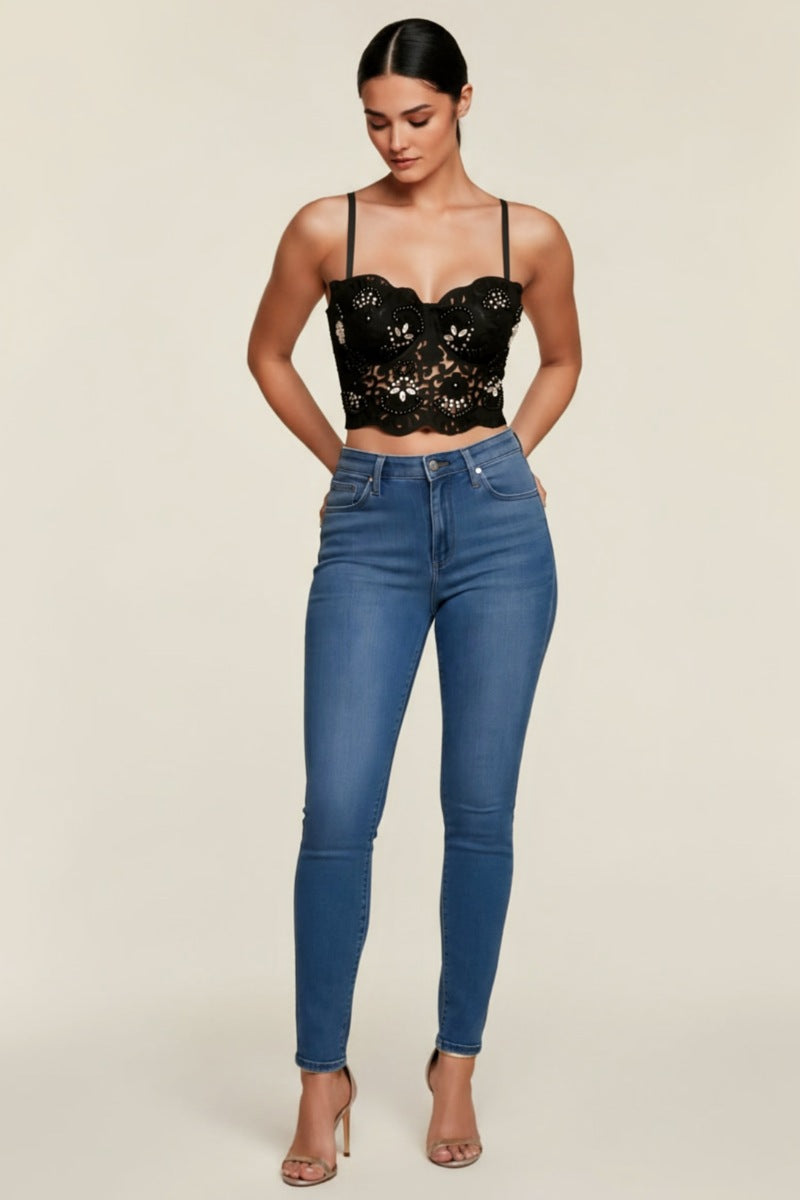 Embroidered Lace Bustier Crop Top