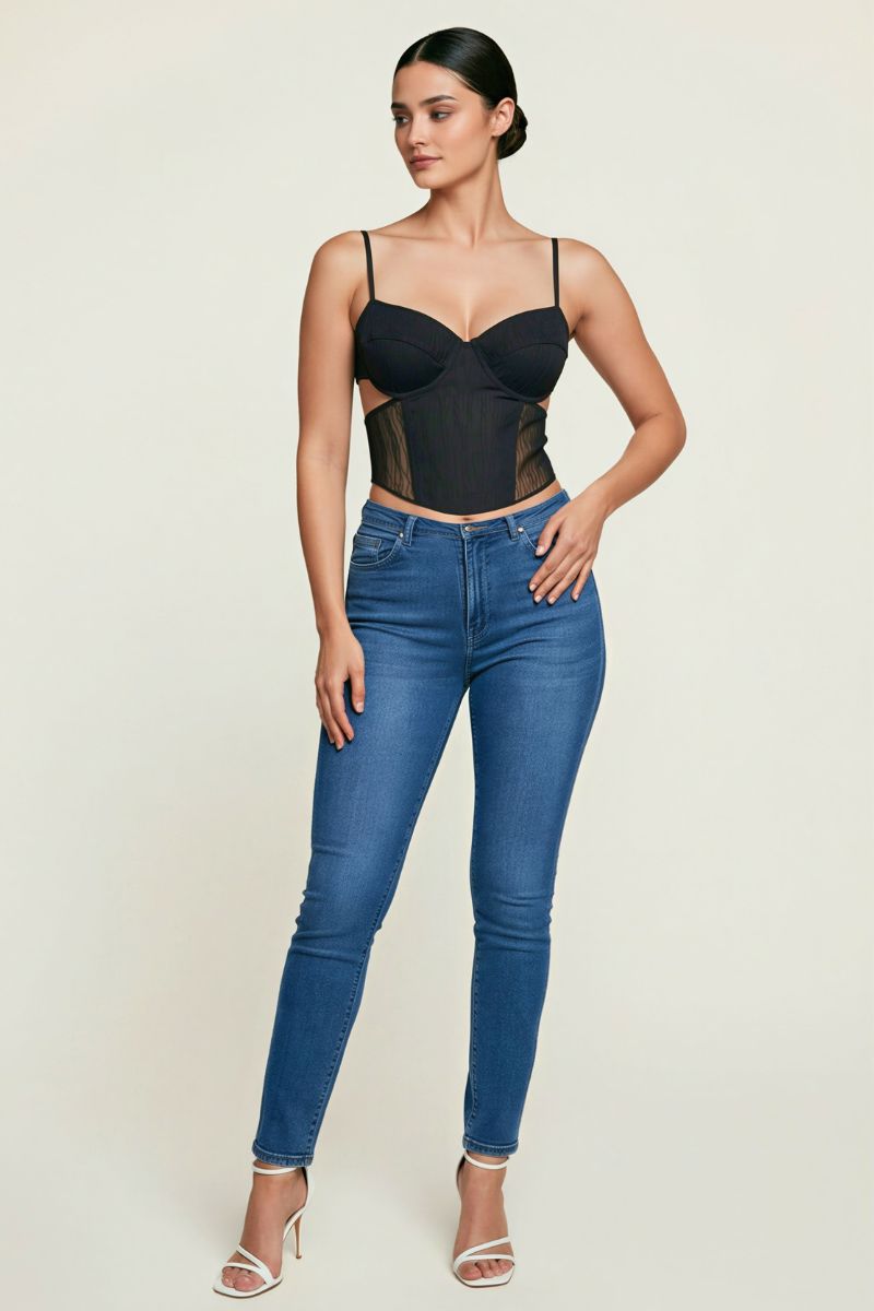 Textured Mesh Open Back Corset Top